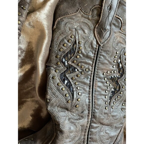 Laredo Women's Lucretia Studded Snake Inlay Western Boot - Snip Toe - 52133BRN - Picture 9 of 16